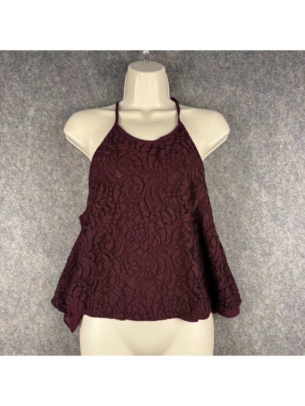 Lace Halter Tank Top Burgundy Wine Spaghetti Straps Size L Whimsigoth Fairy 301